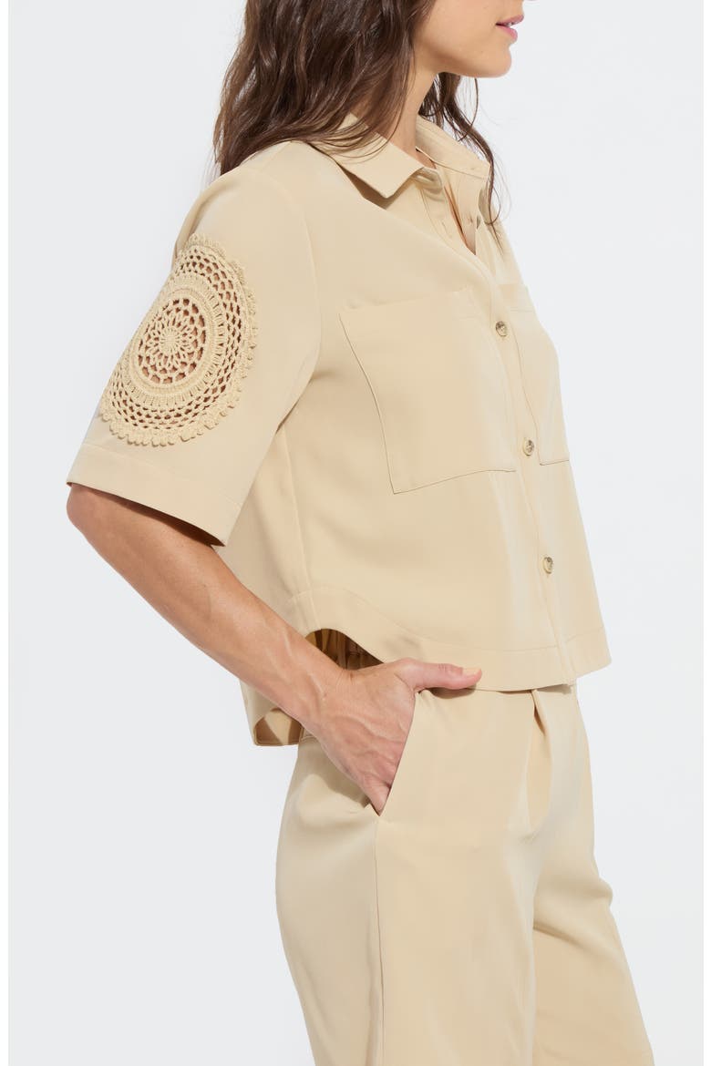 Tyla Crochet Detail Shirt Jacket, Alternate, color, RAFFIA