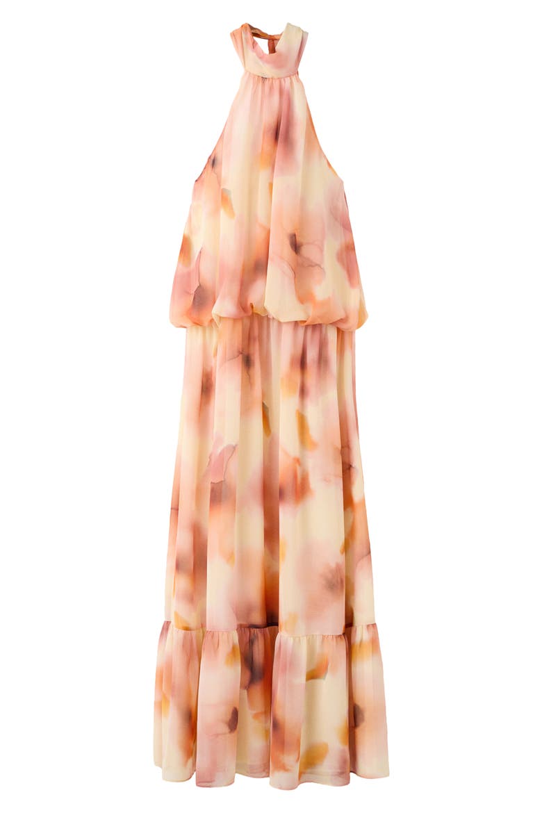 Abstract Print Halter Maxi Dress, Alternate, color, PEACH