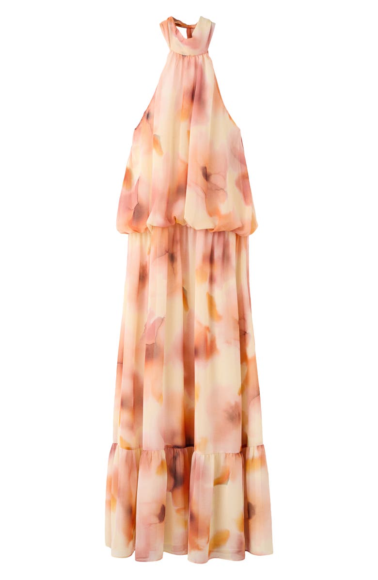 MANGO Abstract Print Halter Maxi Dress, Alternate, color, Peach