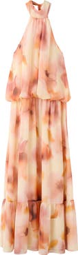 MANGO Abstract Print Halter Maxi Dress