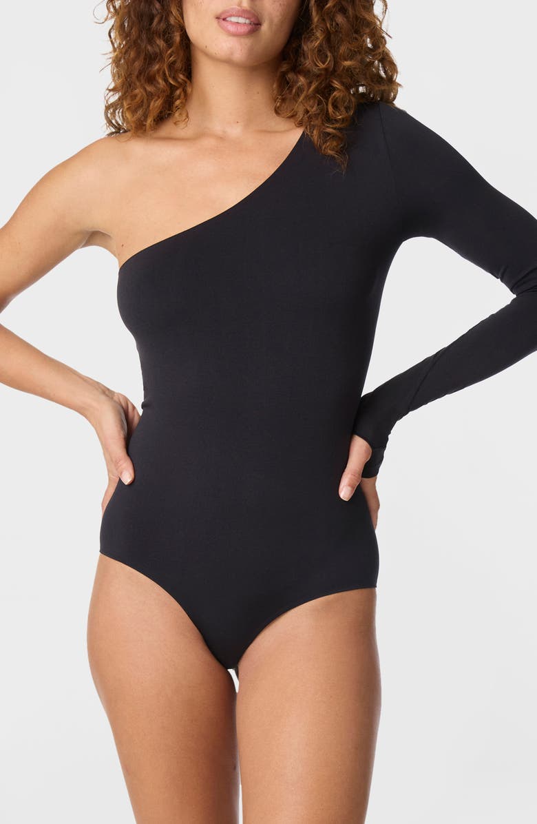 Commando Prima One Shoulder Single Long Sleeve Bodysuit, Alternate, color, Black