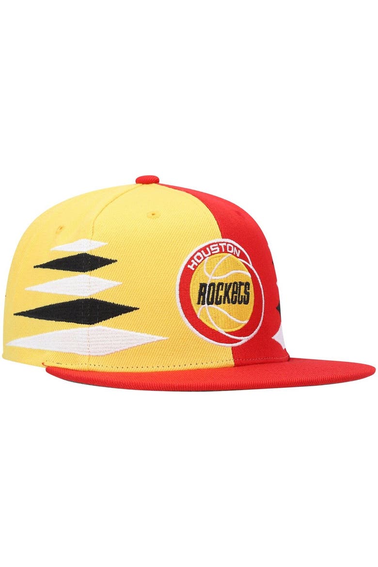 Men's Mitchell & Ness Red/Gold Houston Rockets Hardwood Classics Diamond Cut Snapback Hat, Alternate, color, Red