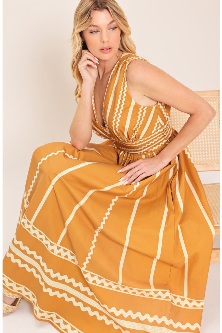 Rickrack Fit & Flare Maxi Dress, Alternate, color, CAMEL IVORY