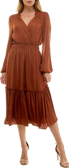 Long Sleeve Tiered Midi Dress