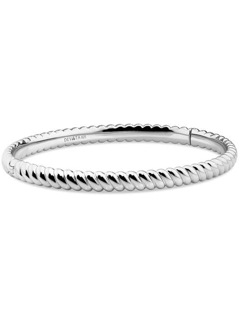Rope Bangle Bracelet in Rhodium Plated Sterling Silver