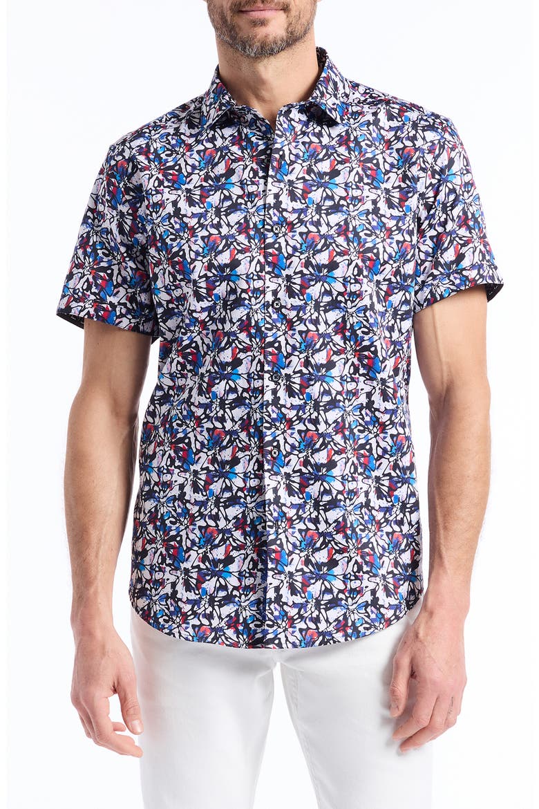 Dolwen Short Sleeve Cotton Button-Up Shirt, Main, color, BLUE MULTI