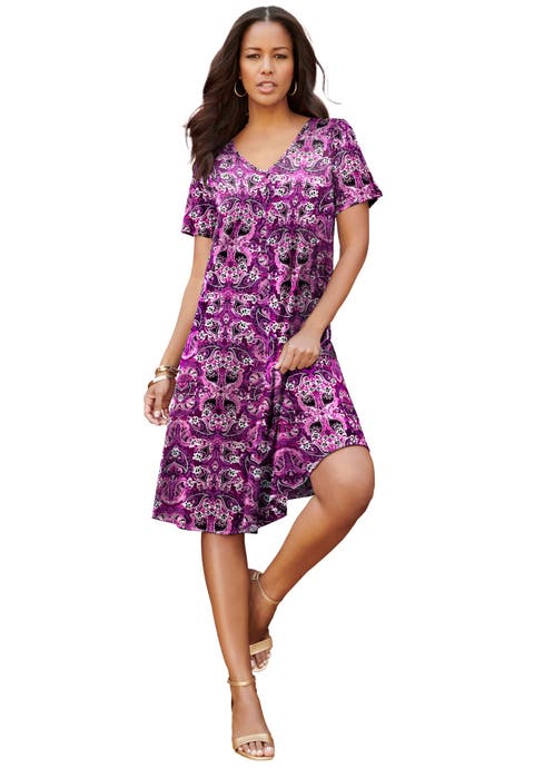 Petite Plus Size Short Sleeve Sleeve Swing Dress (Plus)