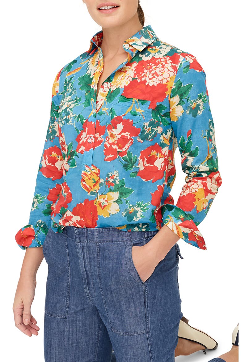 Classic Ratti® Bahama Floral Print Popover Shirt, Main, color, TEAL MULTI
