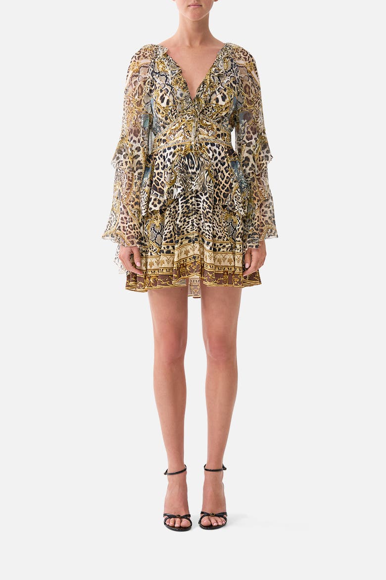 Short Waistband Dress With Ruffle Sleeve, Main, color, Leopard Libertine