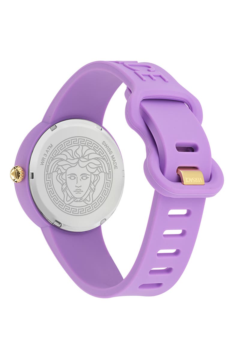 Versace Medusa Pop Silicone Strap Watch, 38mm, Alternate, color, Purple