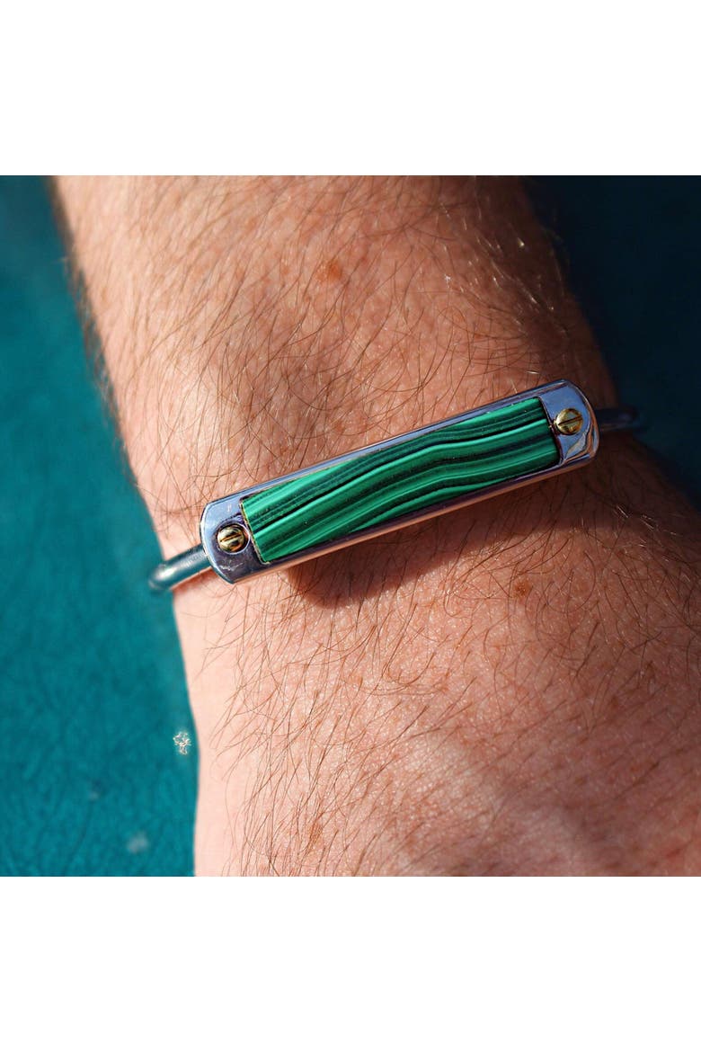 Big ID Malachite Sterling Silver Men Cuff Bracelet, Alternate, color, Silver