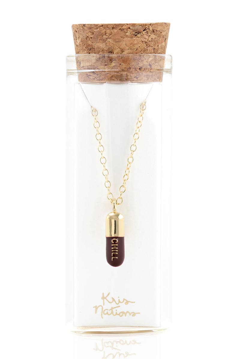 Kris Nations Chill Pill Enamel Charm Necklace, Alternate, color, 