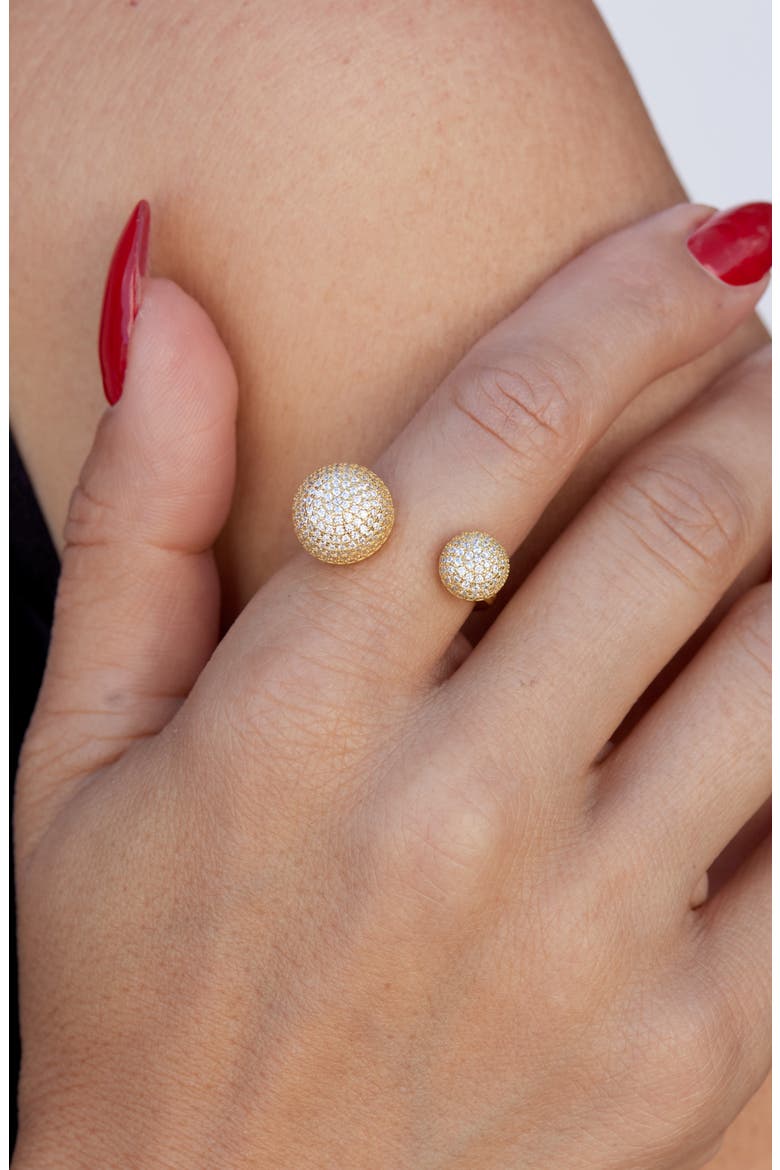 Pavè Cubic Zirconia Orb Open Band Ring, Alternate, color, YELLOW GOLD