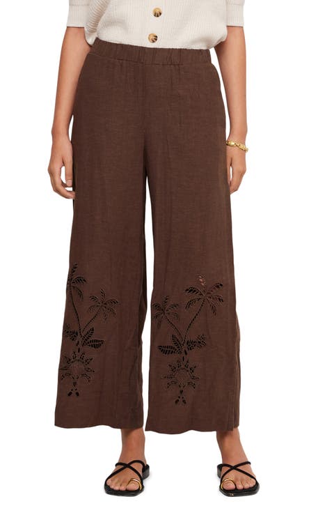 Zora Embroidered Ankle Wide Leg Pants