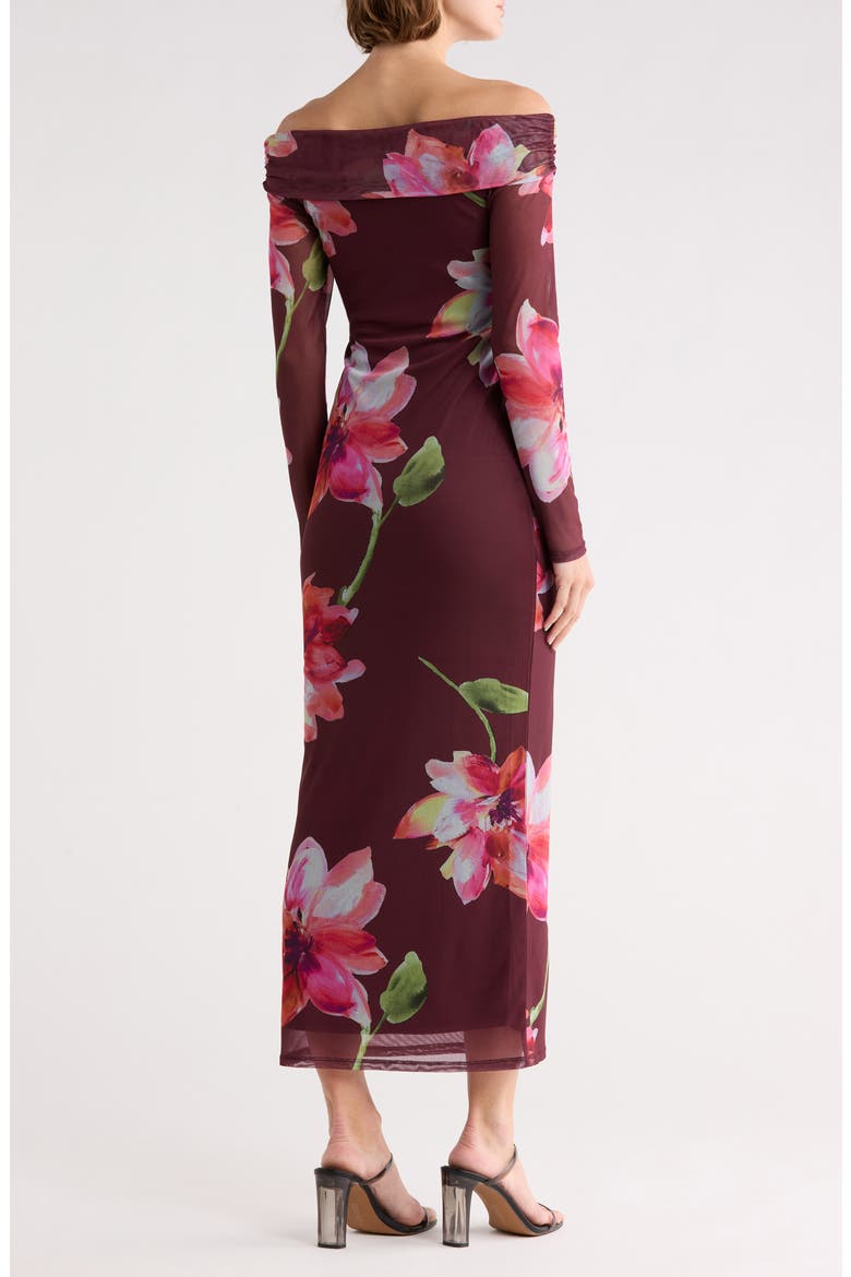 Off Shoulder Maxi Dress, Alternate, color, WINE COMBO