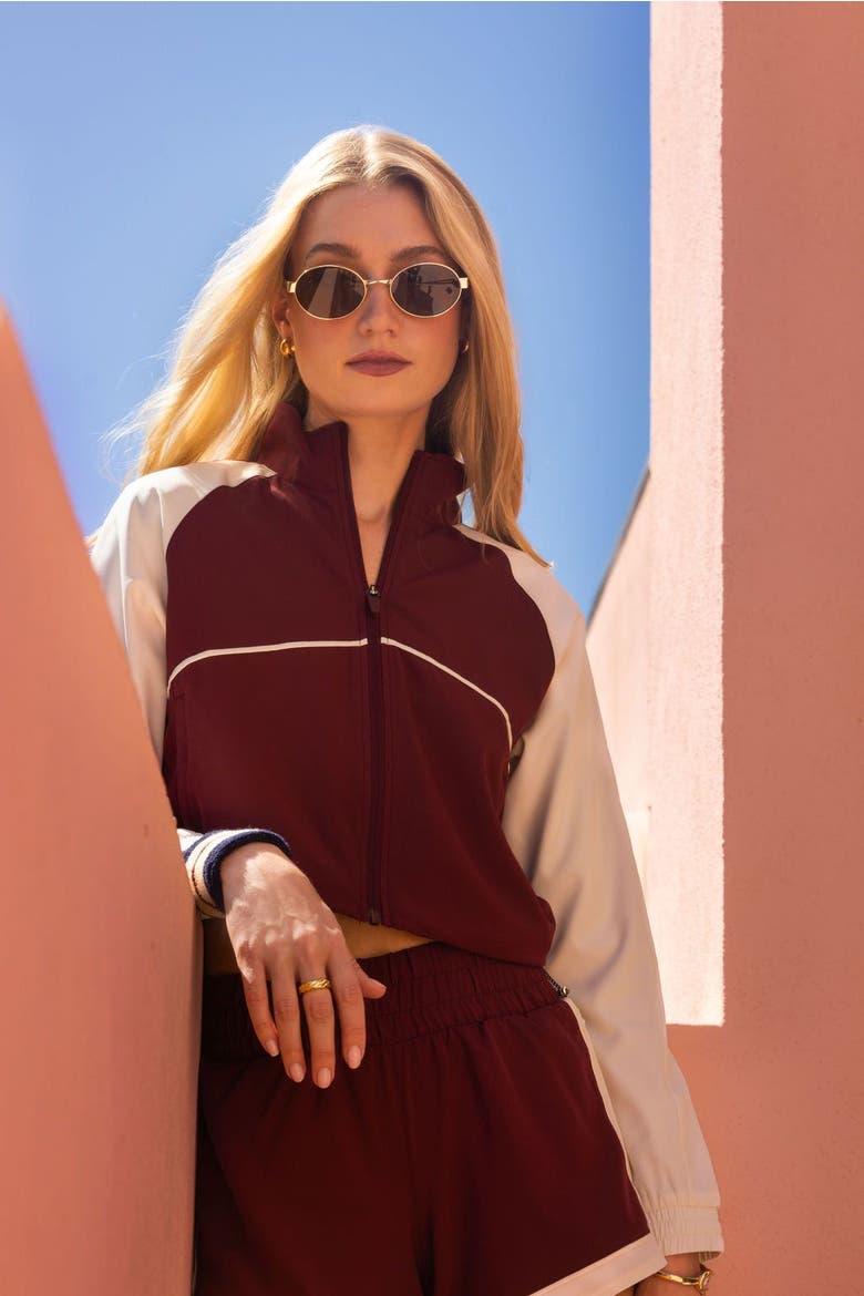 Nicole Cropped Active Jacket, Alternate, color, Burgundy / Ecru