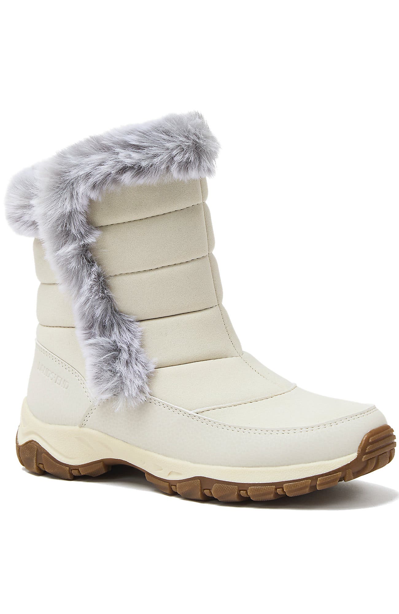 Lands' End Expedition Faux Fur Waterproof Puffer Snow Boots, Main, color, Whisper White