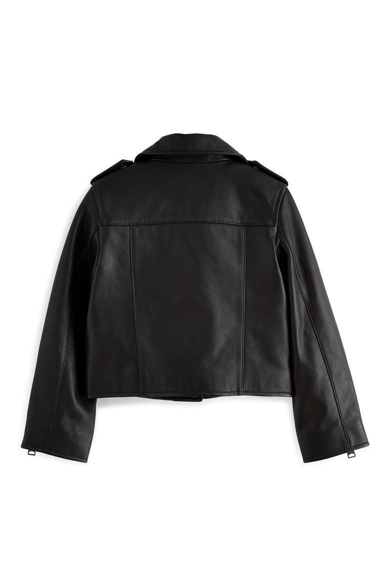 Kids' Leather Moto Jacket, Alternate, color, BLACK