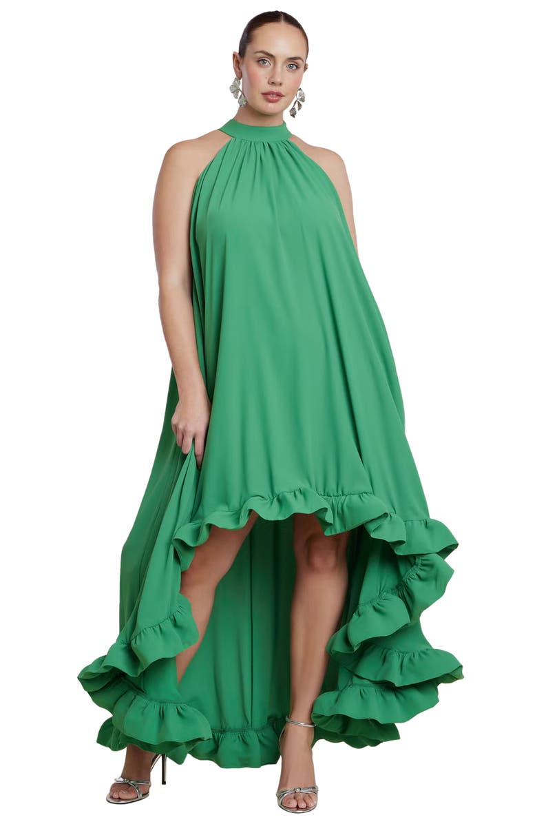ELOQUII High Low Dramatic Ruffle Detail Dress, Main, color, Mint Green