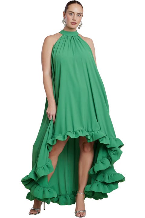 High Low Dramatic Ruffle Detail Dress (Plus)
