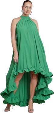 ELOQUII High Low Dramatic Ruffle Detail Dress