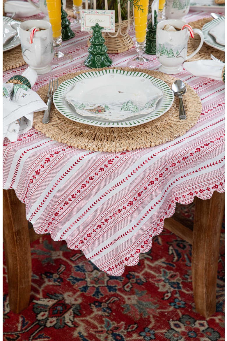 Villa Stripe Square Tablecloth, Alternate, color, RUBY