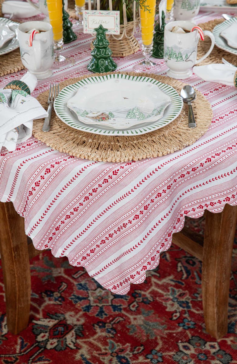 Juliska Villa Stripe Square Tablecloth, Alternate, color, Ruby