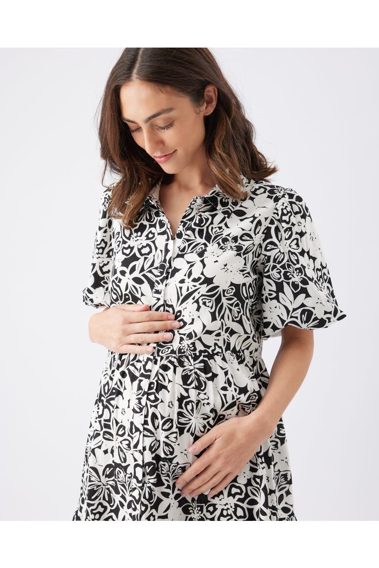Nahla Linen Dress, Alternate, color, Black / White