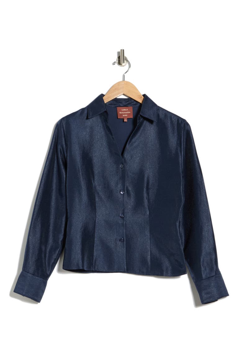 x Camille Rowe Nico Button-Up Shirt, Alternate, color, RIVIERA