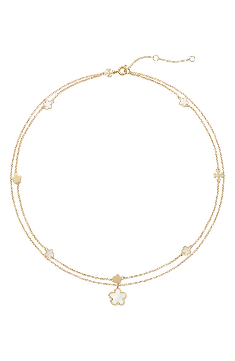 Tory Burch Flower Station Layered Chain Necklace, Main, color,