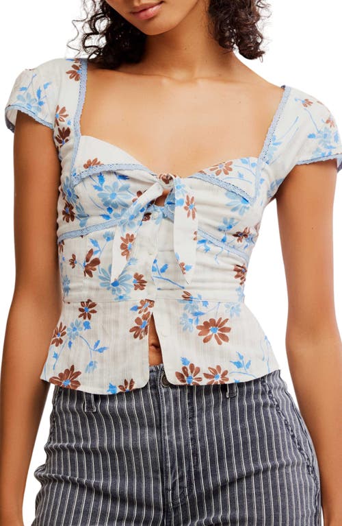 Shop Free People Call Me Baby Cap Sleeve Button-up Shirt In White Combo - Daisy