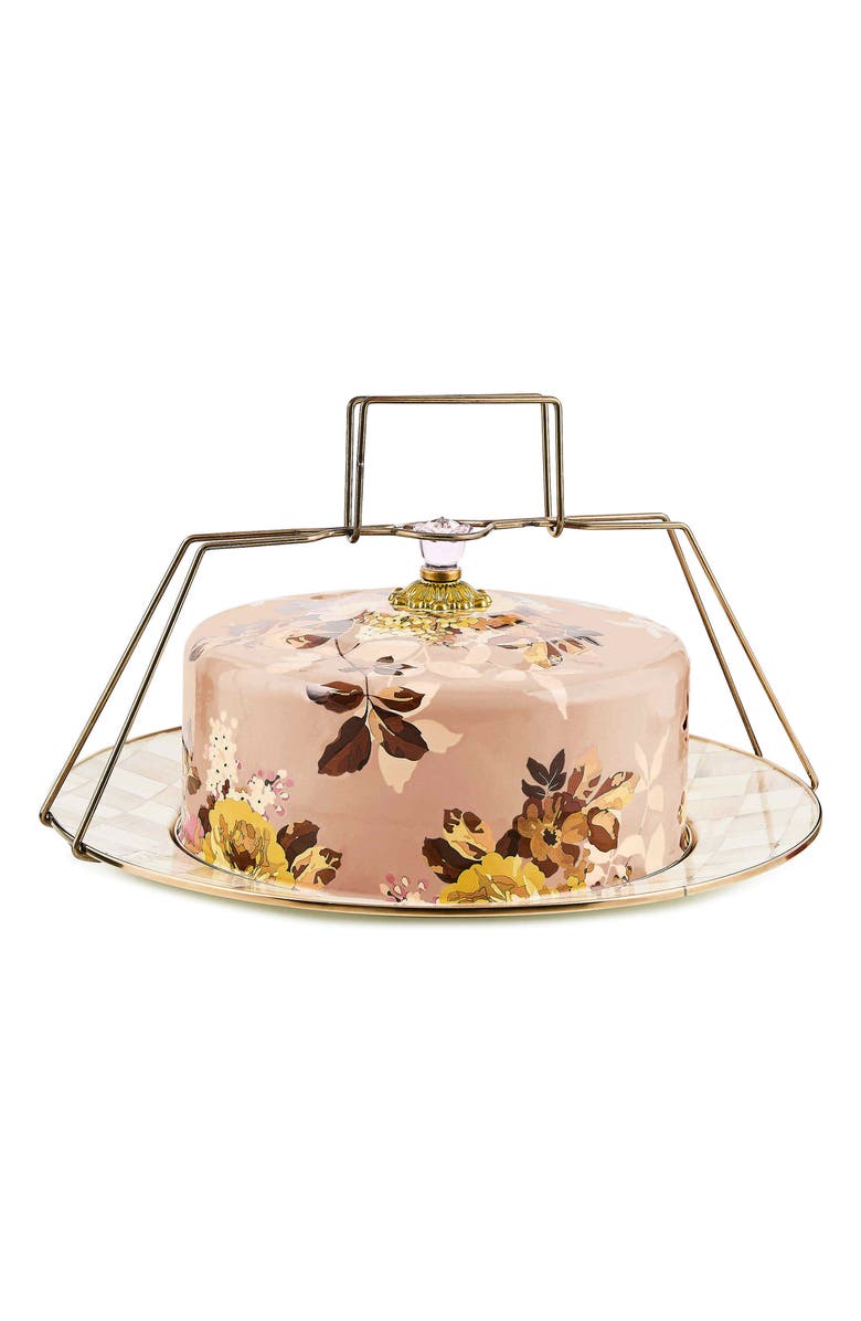 MACKENZIE CHILDS Wild Rose Mauve Enameled Steel Cake Carrier, Main, color, Mauve