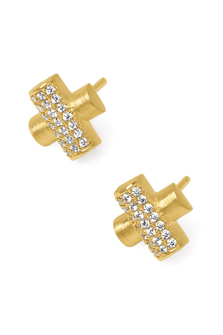 Juliette Pavé Crisscross Stud Earrings, Alternate, color, WHITE TOPAZ/ GOLD