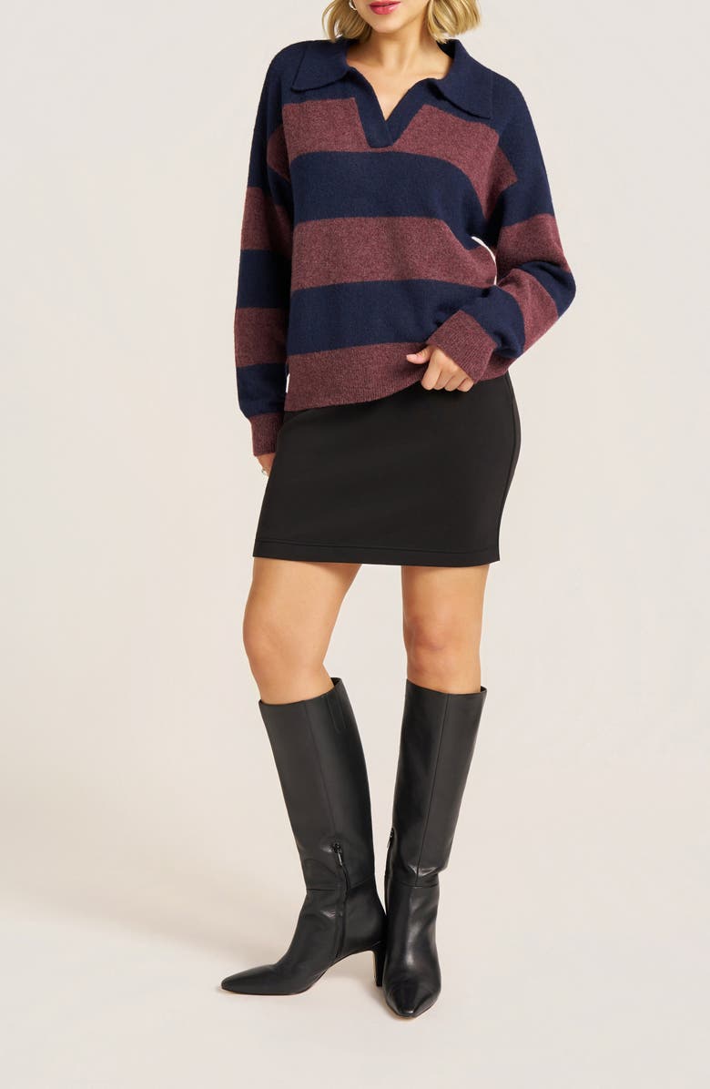 matty m. Kristie Stripe Johnny Collar Sweater, Alternate, color, Navy