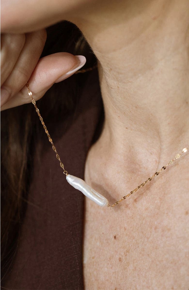 MADE BY MARY Baroque Pearl Bar Necklace, Alternate, color, Gold Vermeil