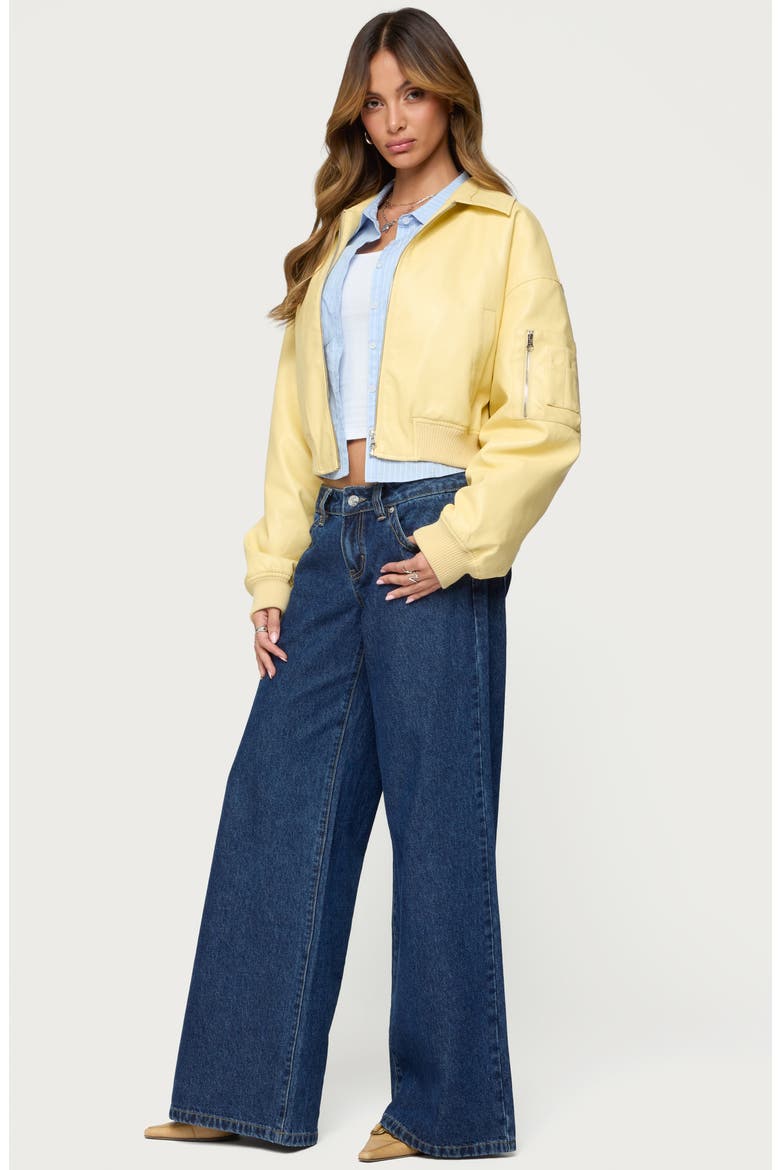 Zayna Faux Leather Bomber Jacket, Alternate, color, YELLOW