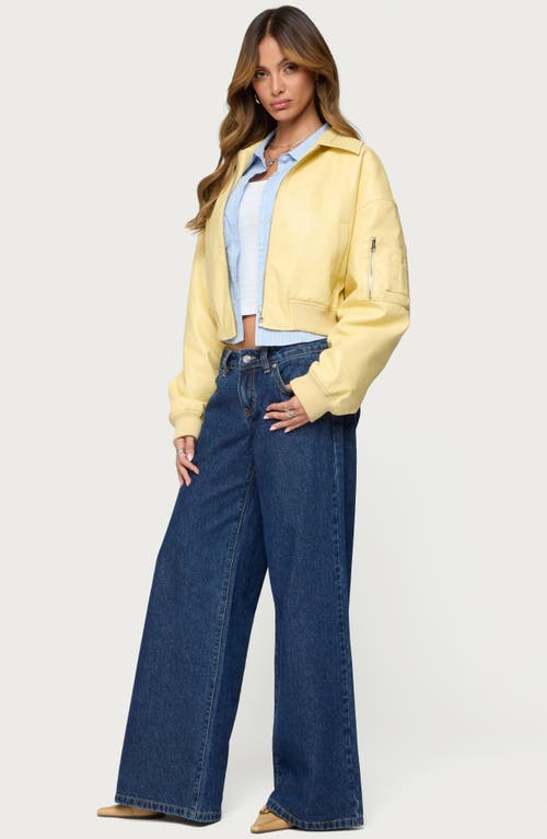 Edikted Zayna Faux Leather Bomber Jacket In Yellow