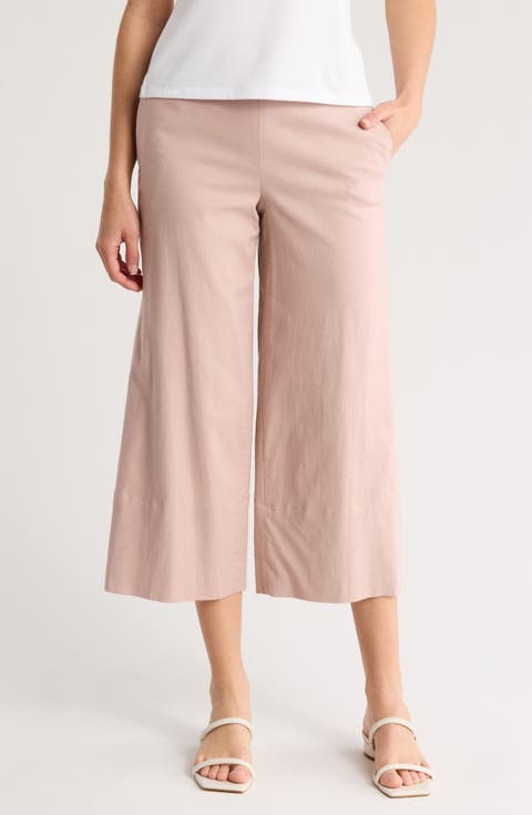 Linen Blend Crop Wide Leg Pants
