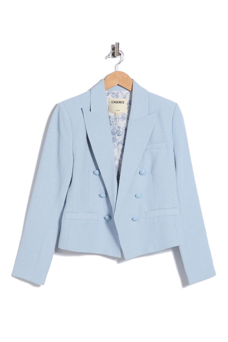 Brooke Texture Double Breasted Crop Blazer, Alternate, color, BLUE FOGS