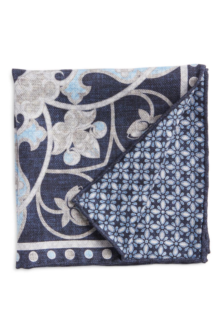 Paisley Vine Reversible Silk Pocket Square, Main, color, NAVY