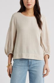 Caslon® Balloon Sleeve Linen Blend Top