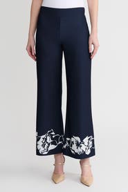 Ming Wang Stretch Deco Crepe Floral Print Wide-Leg Pants