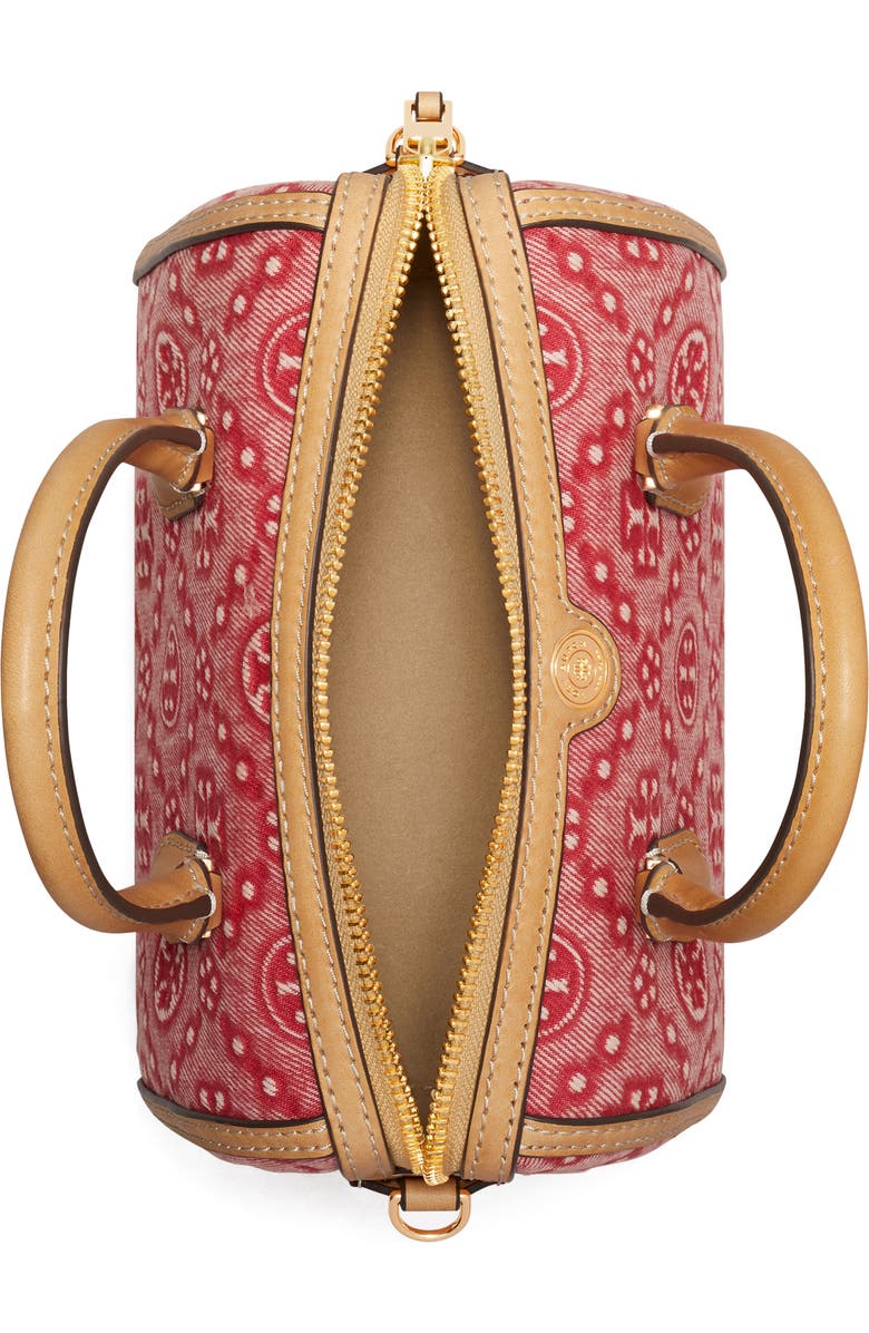 Tory Burch Petite T Monogram Jacquard Barrel Bag, Alternate, color, Brilliant Red
