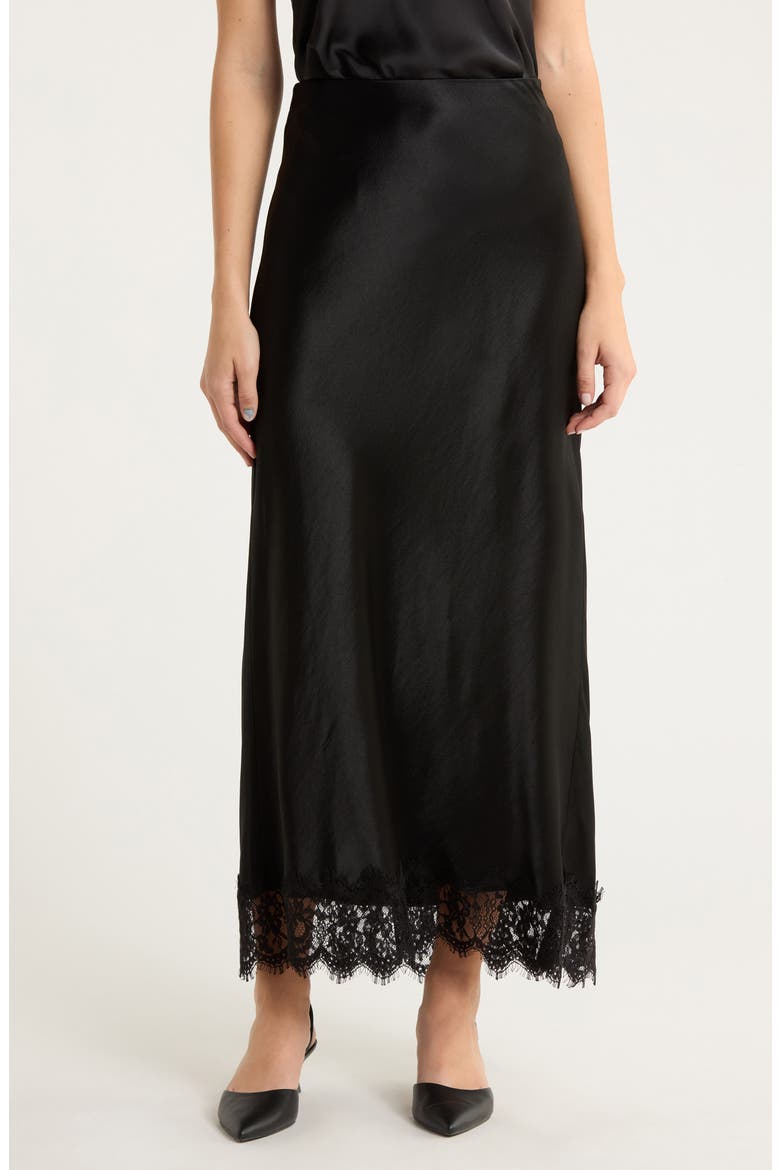 The Lacy Favorite Satin Maxi Skirt, Main, color, BLACK