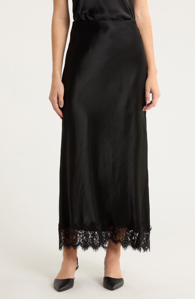 Favorite Daughter The Lacy Favorite Satin Maxi Skirt, Main, color, Black