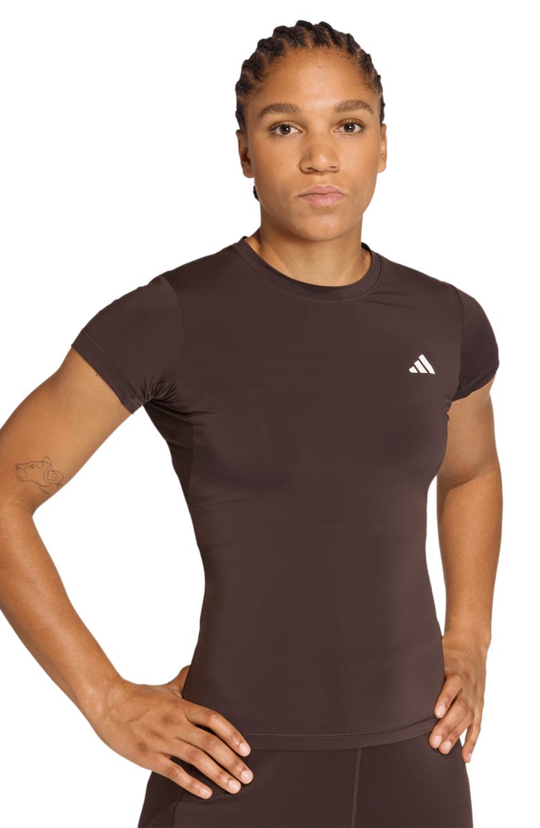 adidas Power Essentials Workout Contour T-Shirt, Alternate, color, Aurora Coffee