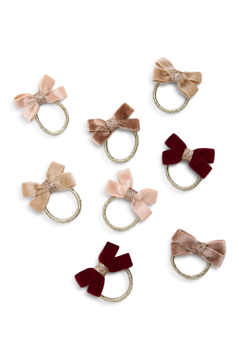 Kids' 8-Pack Glitter Bow Hair Ties, Main, color, PINK