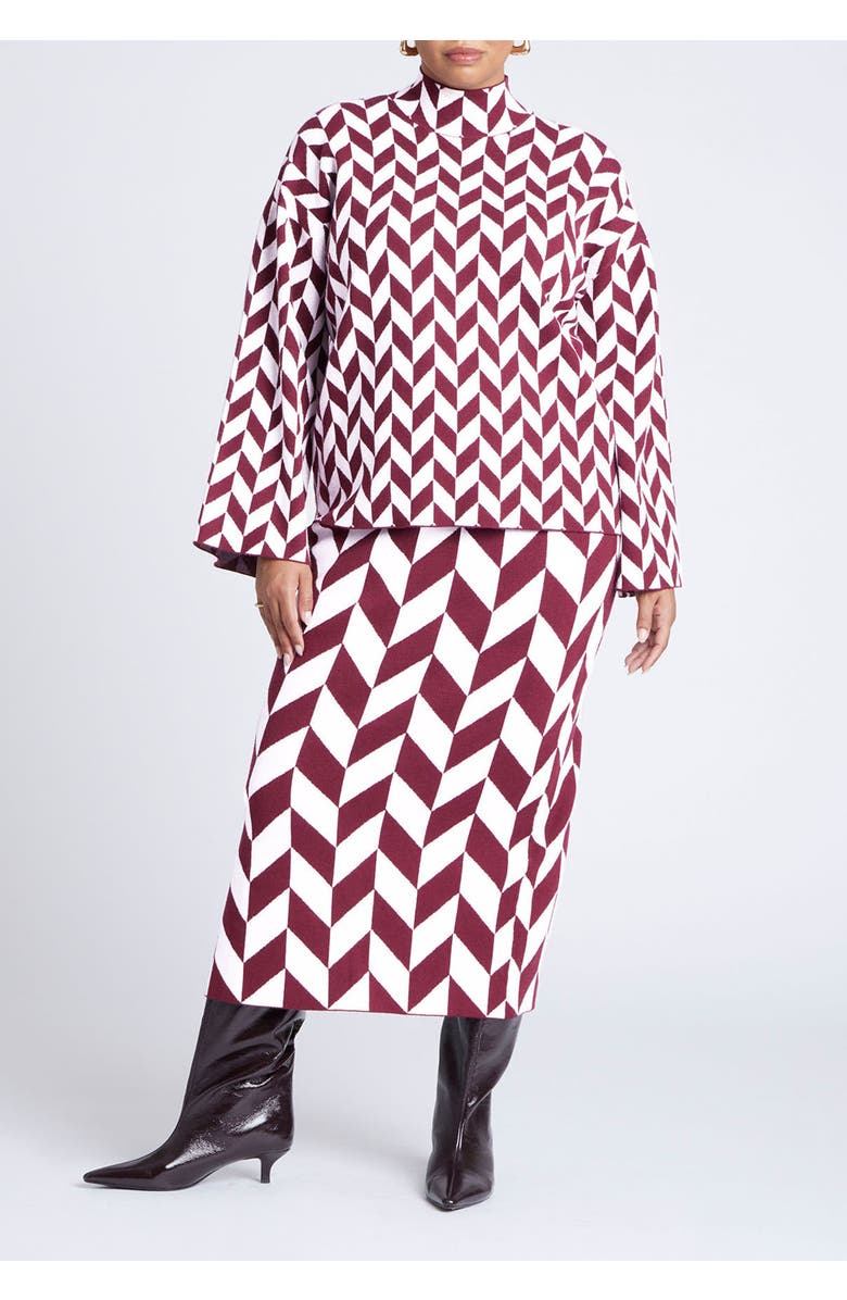 ELOQUII Mock Neck Intarsia Sweater, Alternate, color, Herringbone Steps