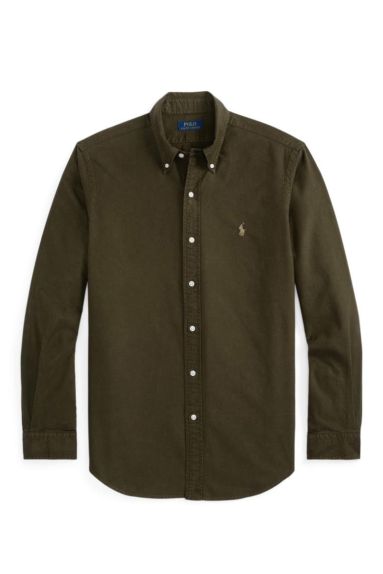 Garment-Dyed Long Sleeve Oxford Shirt, Alternate, color, COMPNY OLV