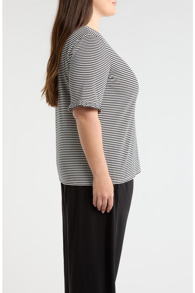 Stripe Frill Sleeve Stretch Cotton Top, Alternate, color, JONES BLACK/ NATURAL WHITE